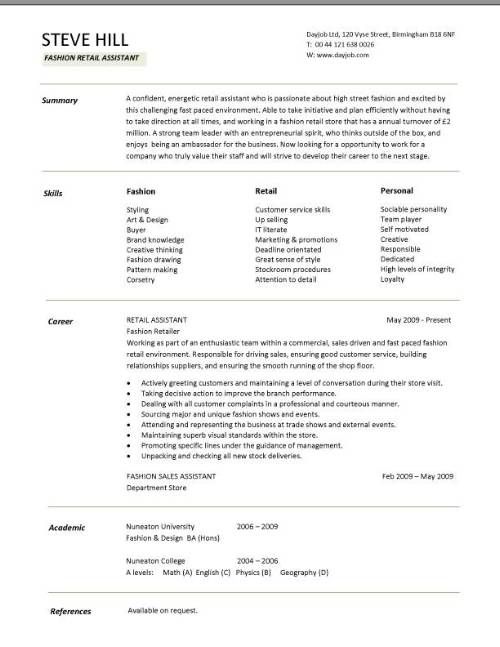 Fashion Sales Assistant Cv Sample