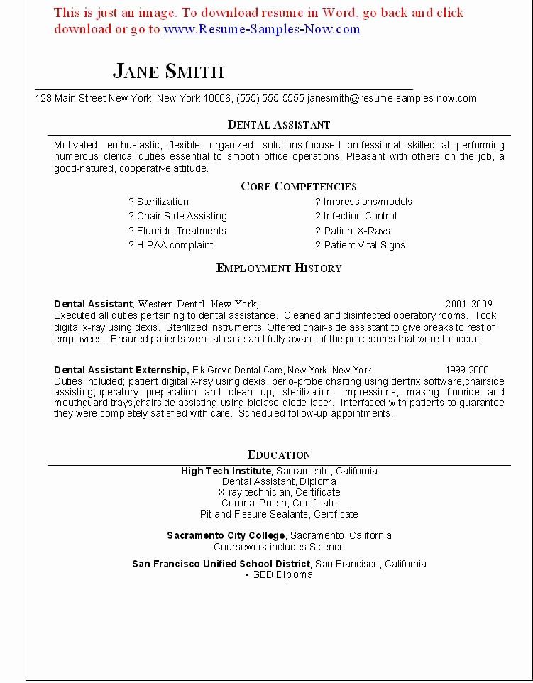 Entry Level Dental Assistant Resume Example