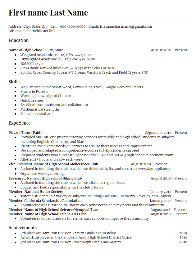 Junior in High School Looking for help on my first resume!! resumes
