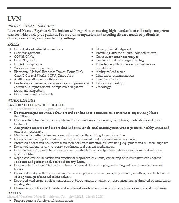 How To Write A Resume For Licensed Vocational Nurse