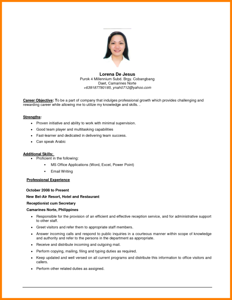 Simple Objectives In Resume