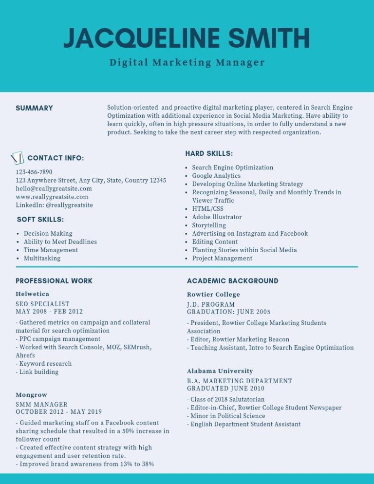 Resume Of Digital Marketing Manager