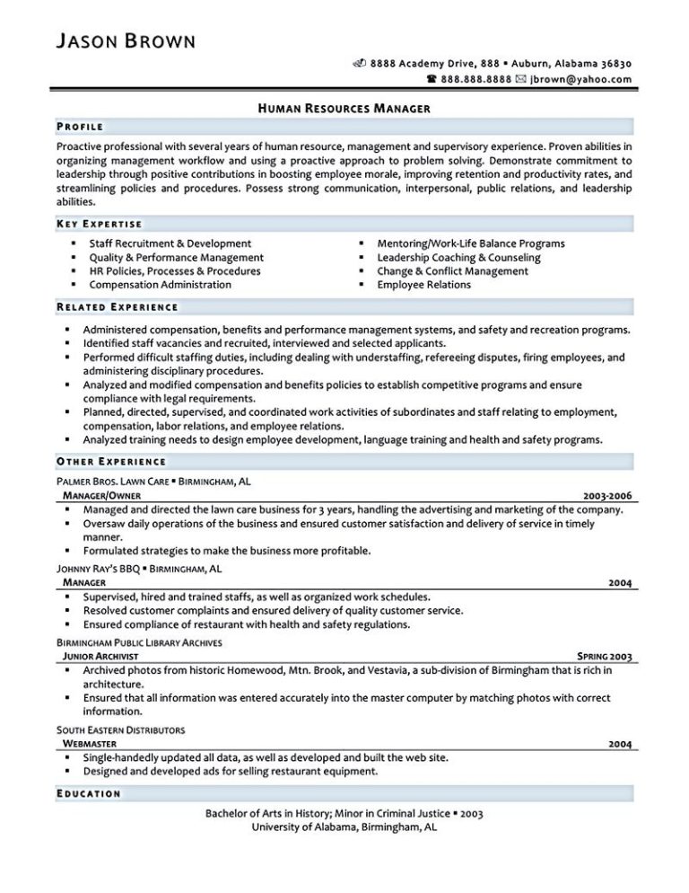 Human Resources Resume Format