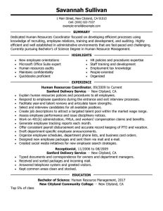 Best HR Coordinator Resume Example From Professional Resume Writing Service