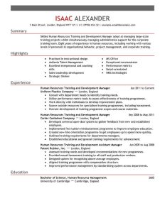 Best Training And Development Resume Example From Professional Resume