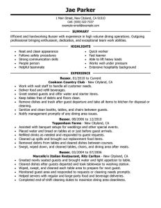 Best Busser Resume Example From Professional Resume Writing Service