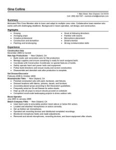 Best Film Crew Resume Example From Professional Resume Writing Service