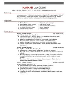 Best Wellness Activities Assistant Resume Example From Professional