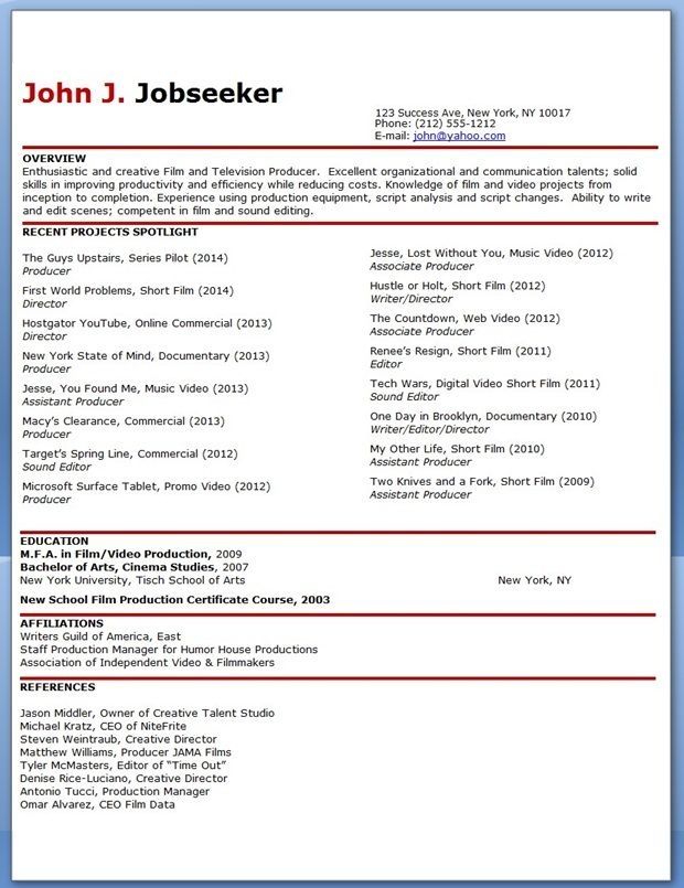Film Production Resume Examples