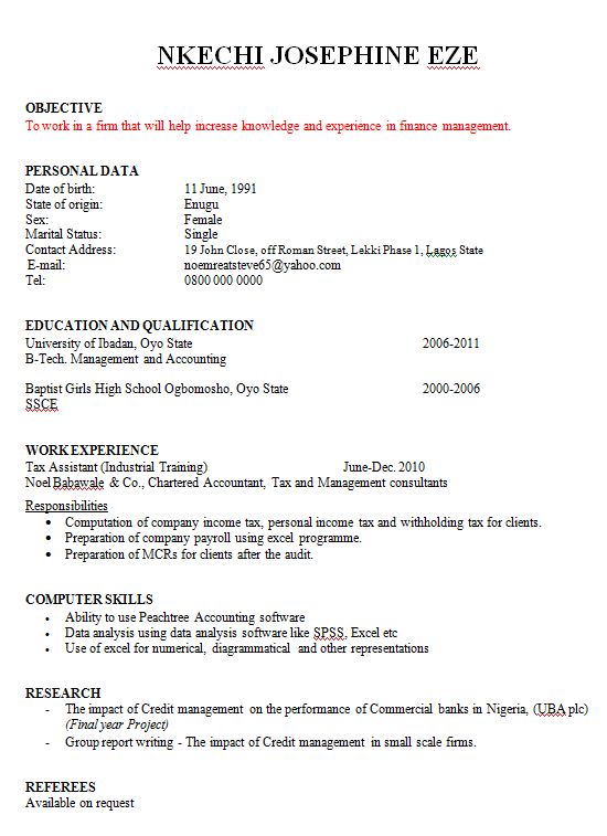 How To Write Cv In Nigeria / Good CV Sample Jobs/Vacancies Nigeria