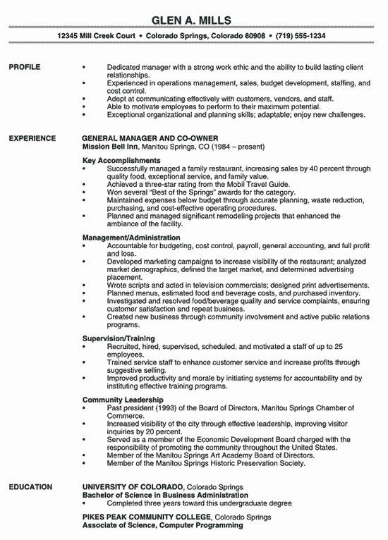 Food And Hospitality Resume Samples
