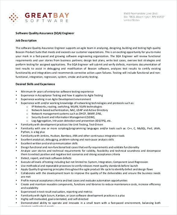 Software Quality Assurance Engineer Resume