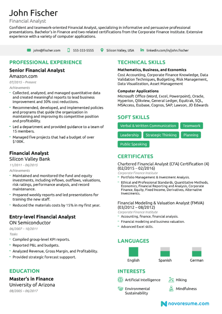 Finance Analyst Resume Examples