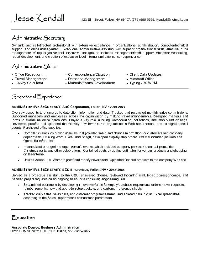 Secretary Resume Objective Samples