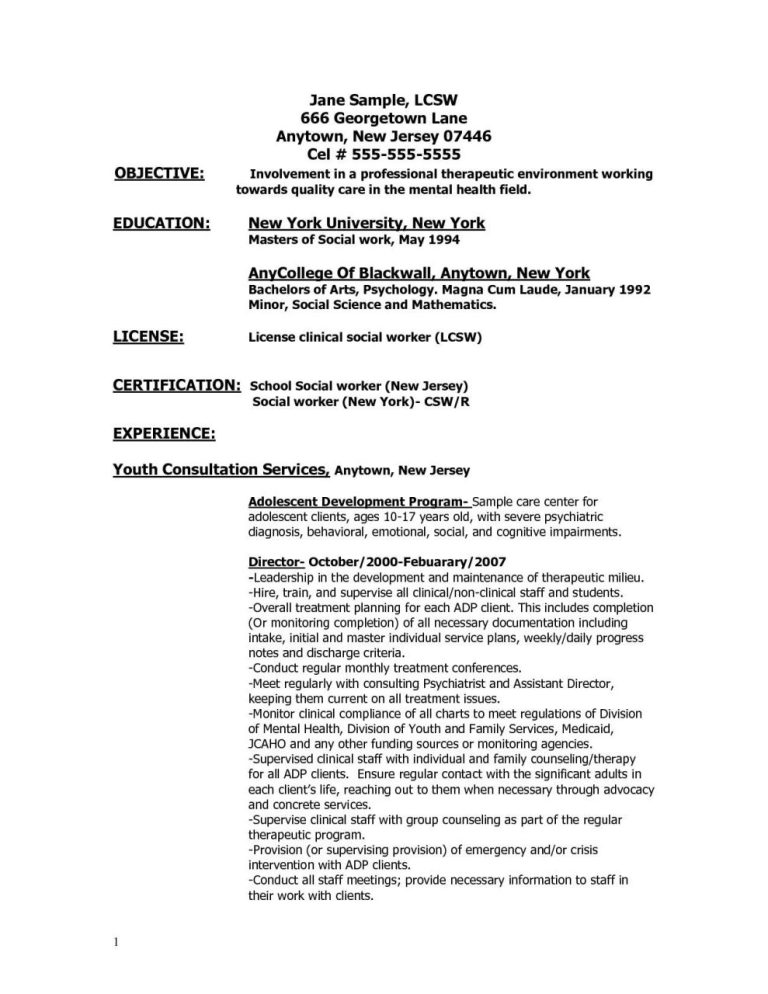 Psychology Internship Resume Examples