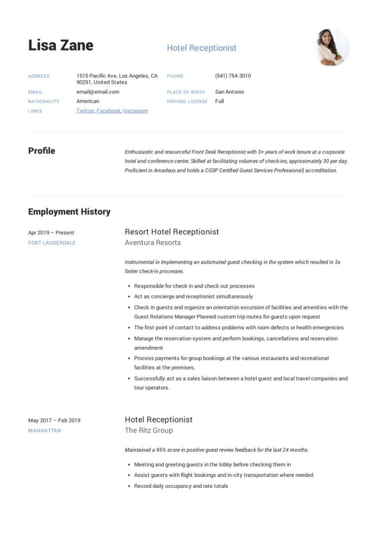 Resume Examples For Receptionist Jobs