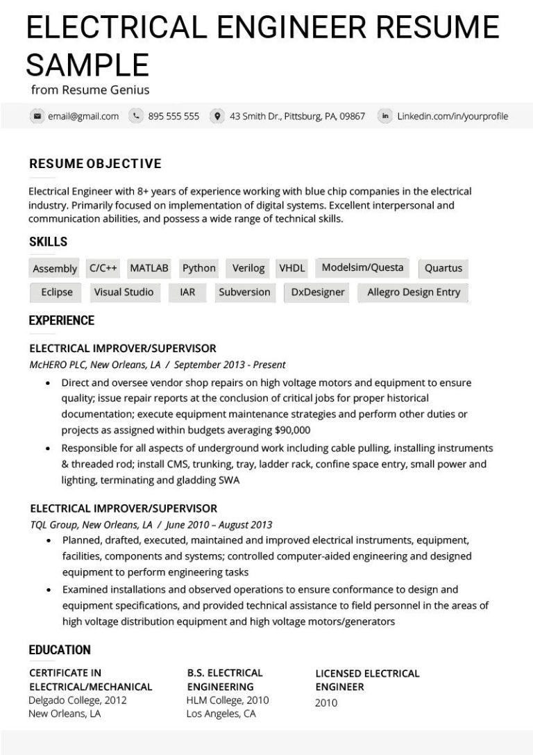 Electrical Engineering Student Resume Template