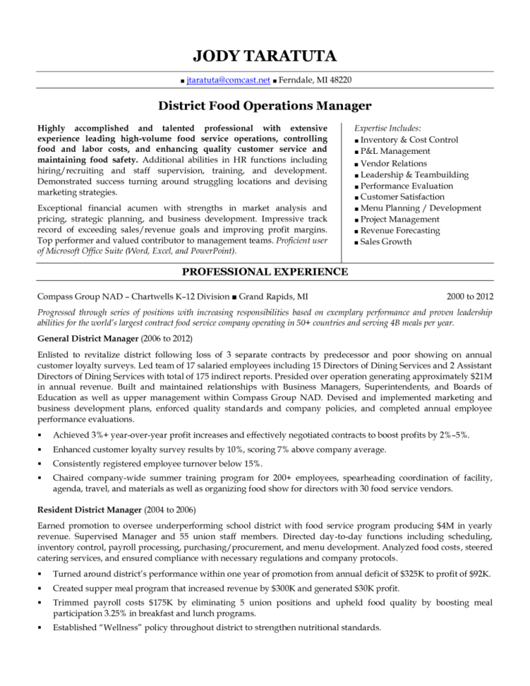 Business Operations Director Resume