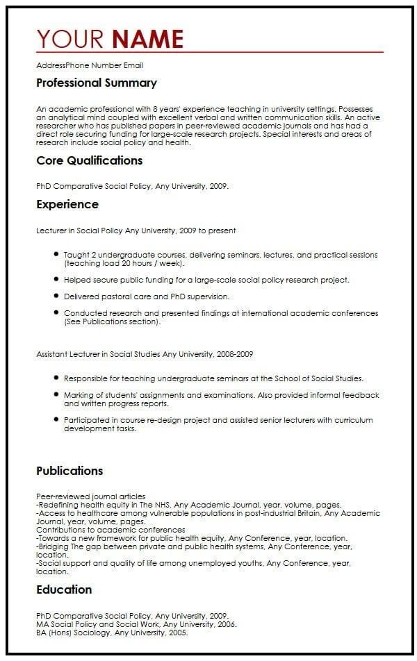 Curriculum Vitae Examples For Students Research Paper
