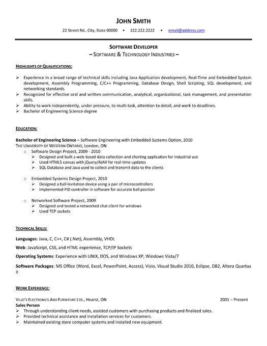 Sample Resume For Experienced Software Engineer Doc