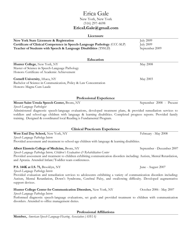 Speech Therapy Resume Examples