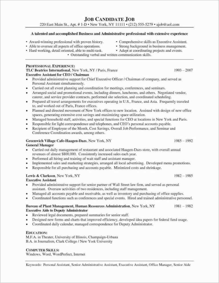 Sample Executive Assistant Resume 2020