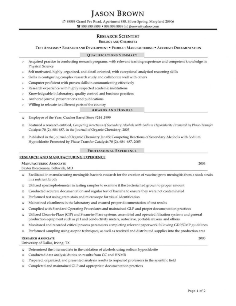 Clinical Scientist Resume Examples