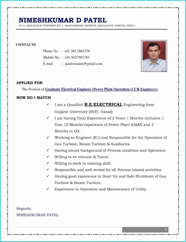 Best Resume For Mechanical Engineer In Word Format