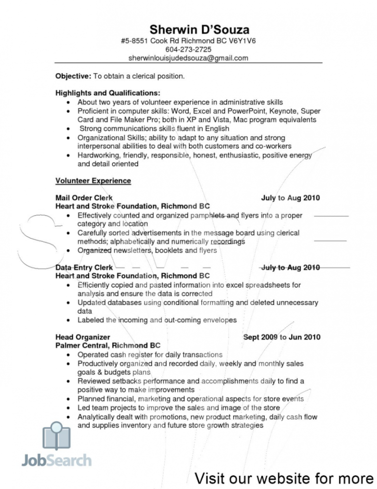 Clerical Resume Objective Examples