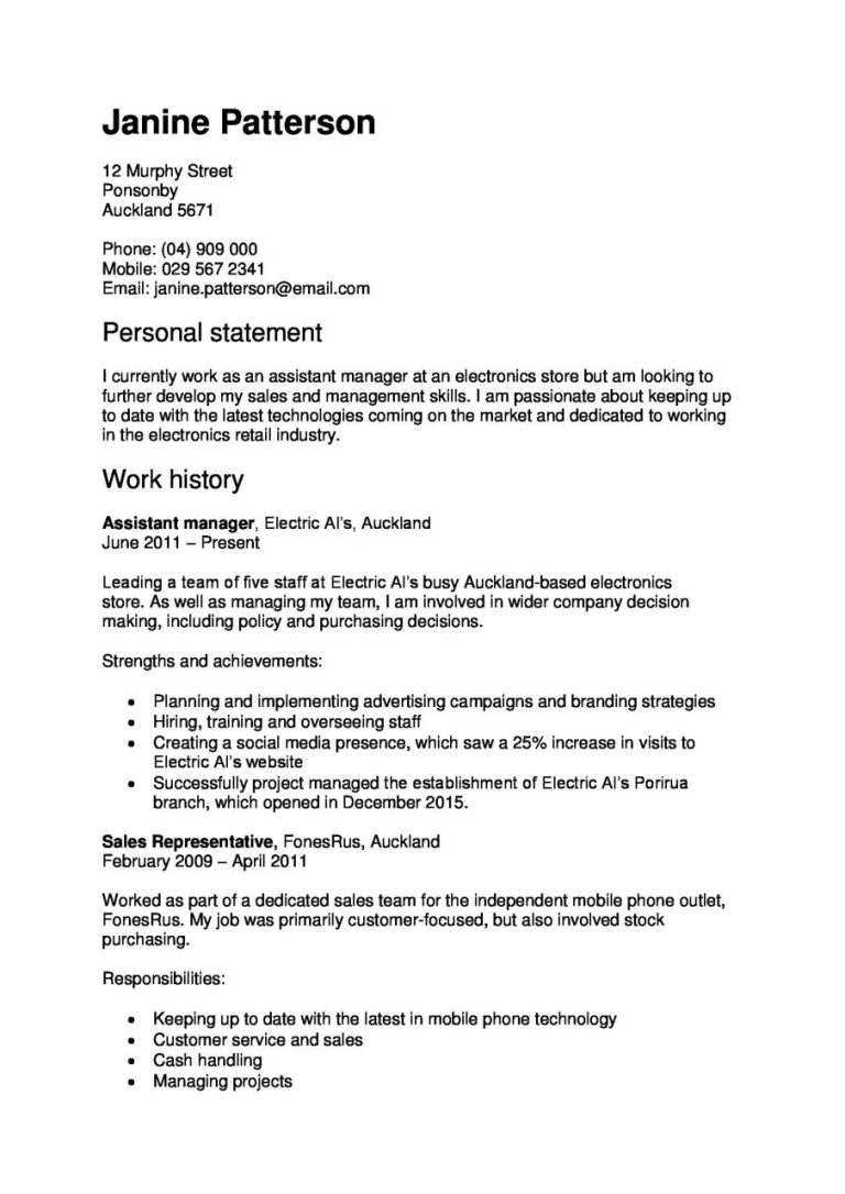 Cv Examples For Students With No Experience Nz