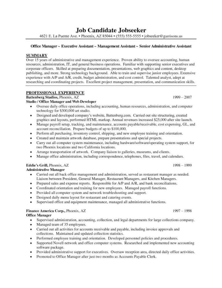 Senior Administrative Assistant Resume Summary
