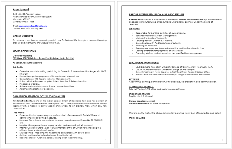 Bank Officer Resume Sample India