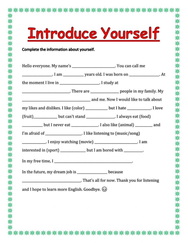 How To Introduce Yourself Template