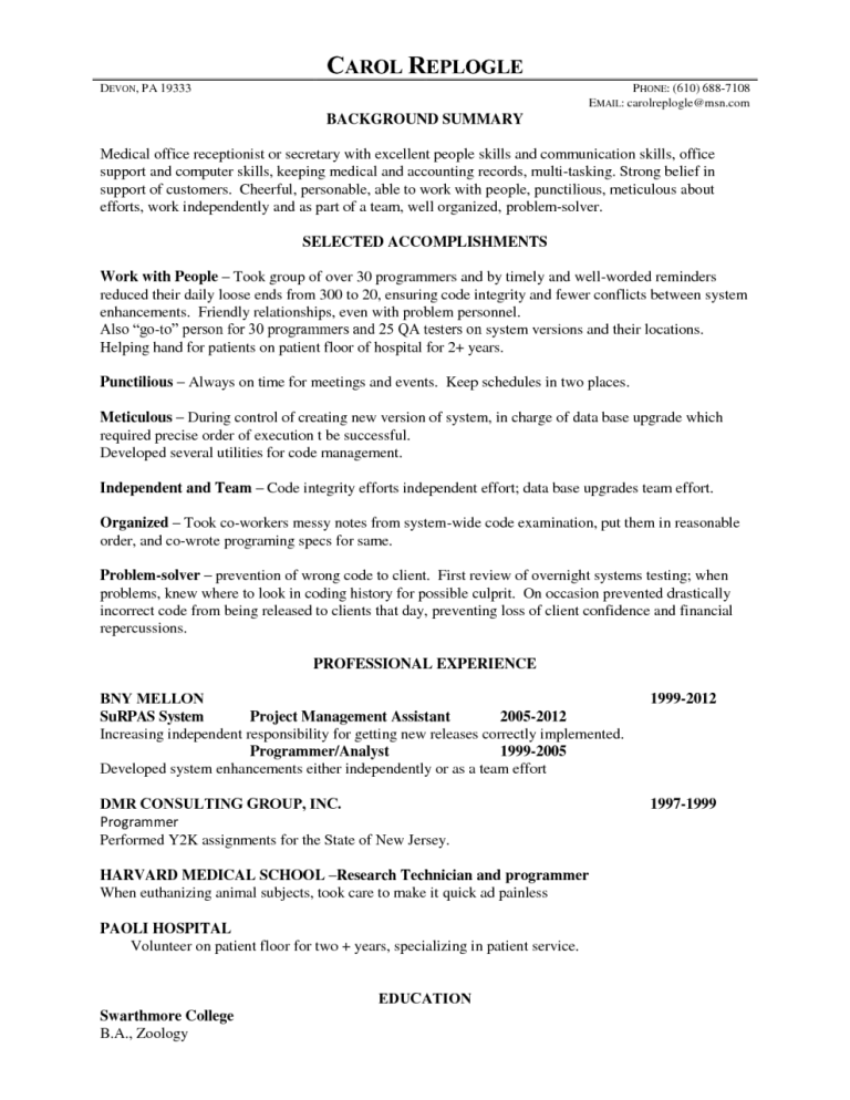 Medical Office Assistant Resume Summary