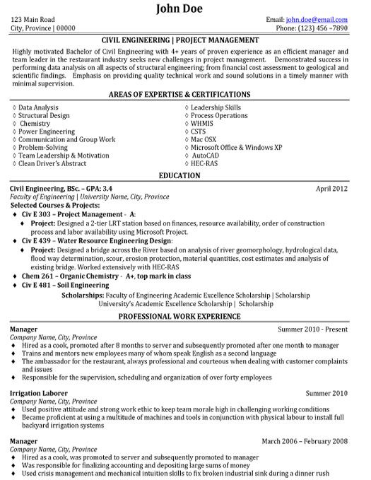 Civil Project Manager Resume Pdf