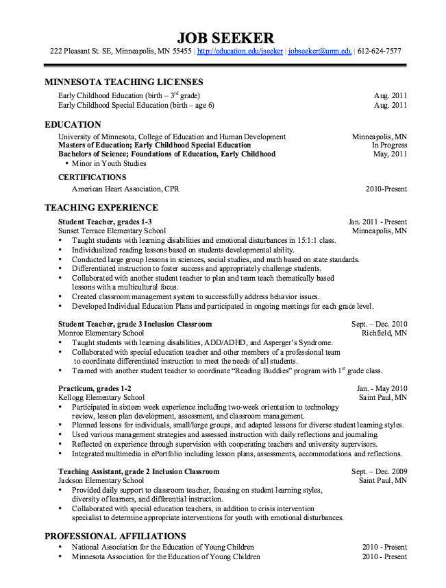 Resume Examples For Teachers Assistant