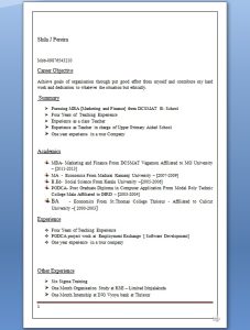 Currently Pursuing MBA Resume Format in Word Free Download