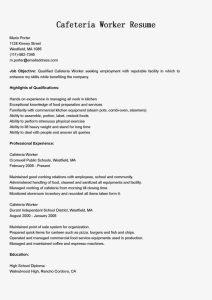 Resume Samples Cafeteria Worker Resume Sample