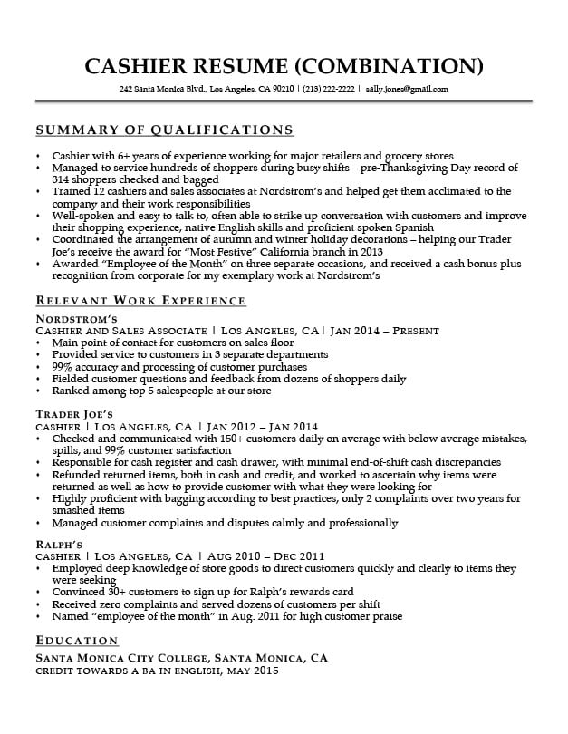 How Do You Put Cashier Experience On A Resume