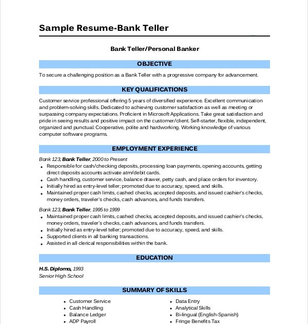 Resume Format For Freshers For Bank Job / Banking Resume Samples 46