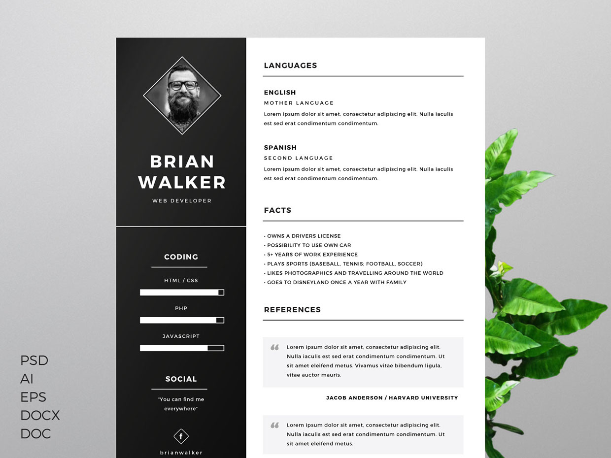Free Resume Template for Word, & Illustrator Freebies Fribly