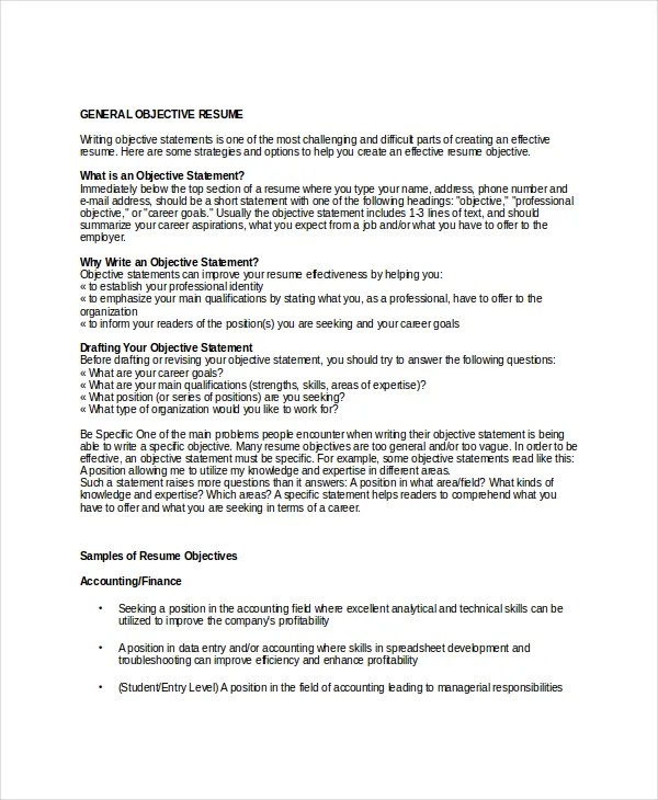 How To Write A General Objective For Resume