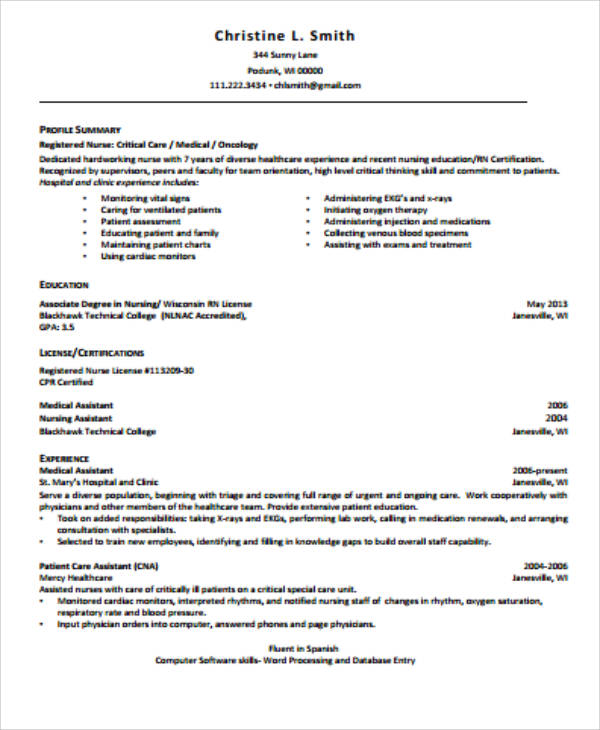 FREE 4+ Sample Graduate Nurse Resume Templates in MS Word PDF