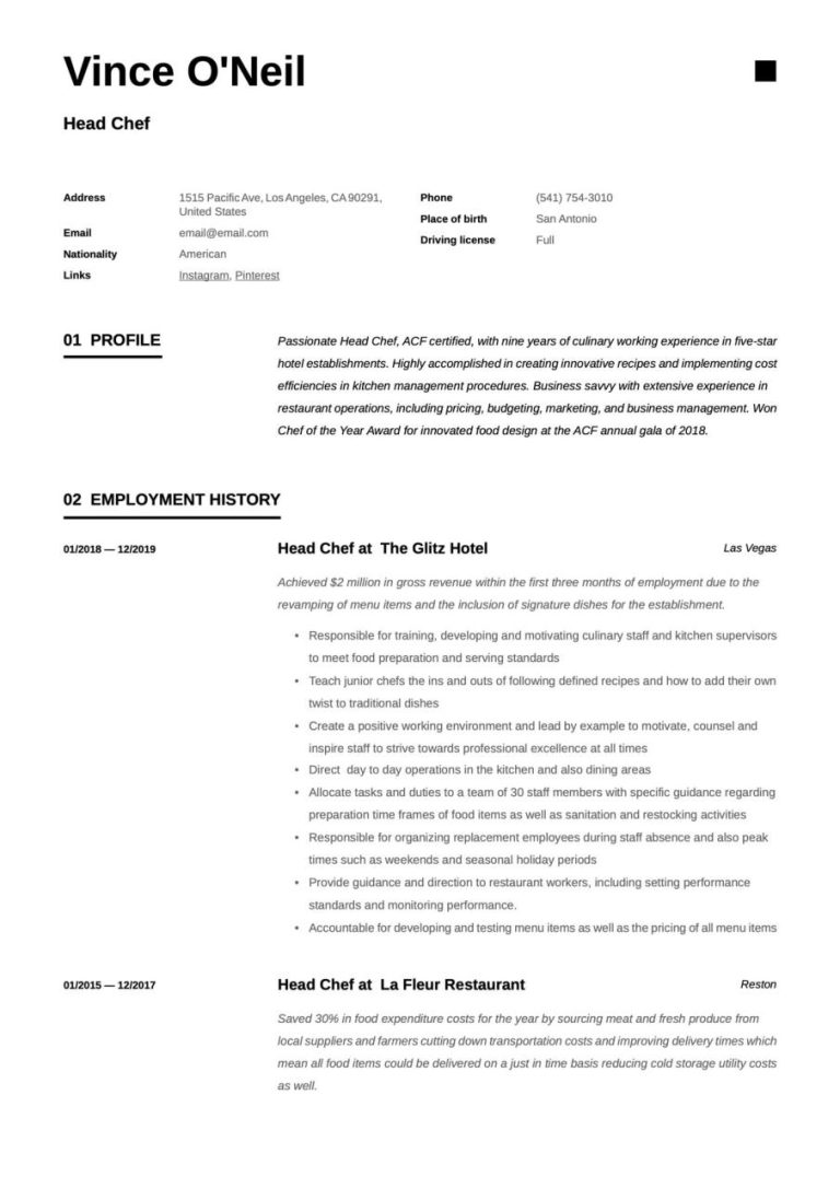 How Should A Chef Cv Look Like