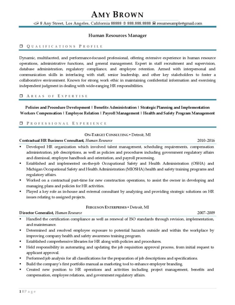 Human Resources Manager Resume Examples Best Resume Templates