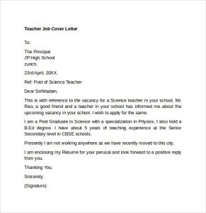 An Application Letter For The Post Of A Teacher How To Write