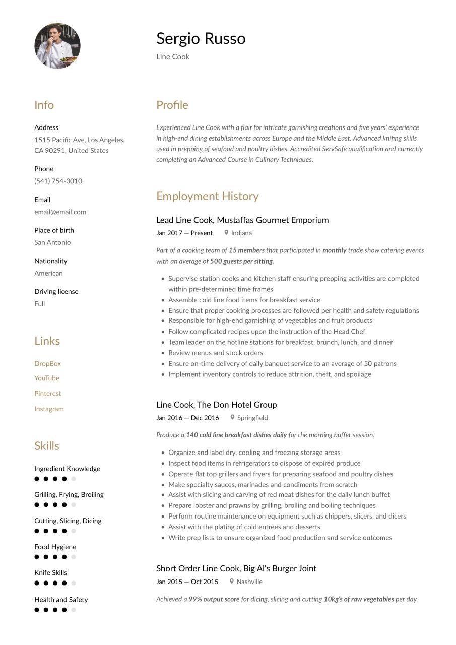 Line Cook Resume Summary Examples