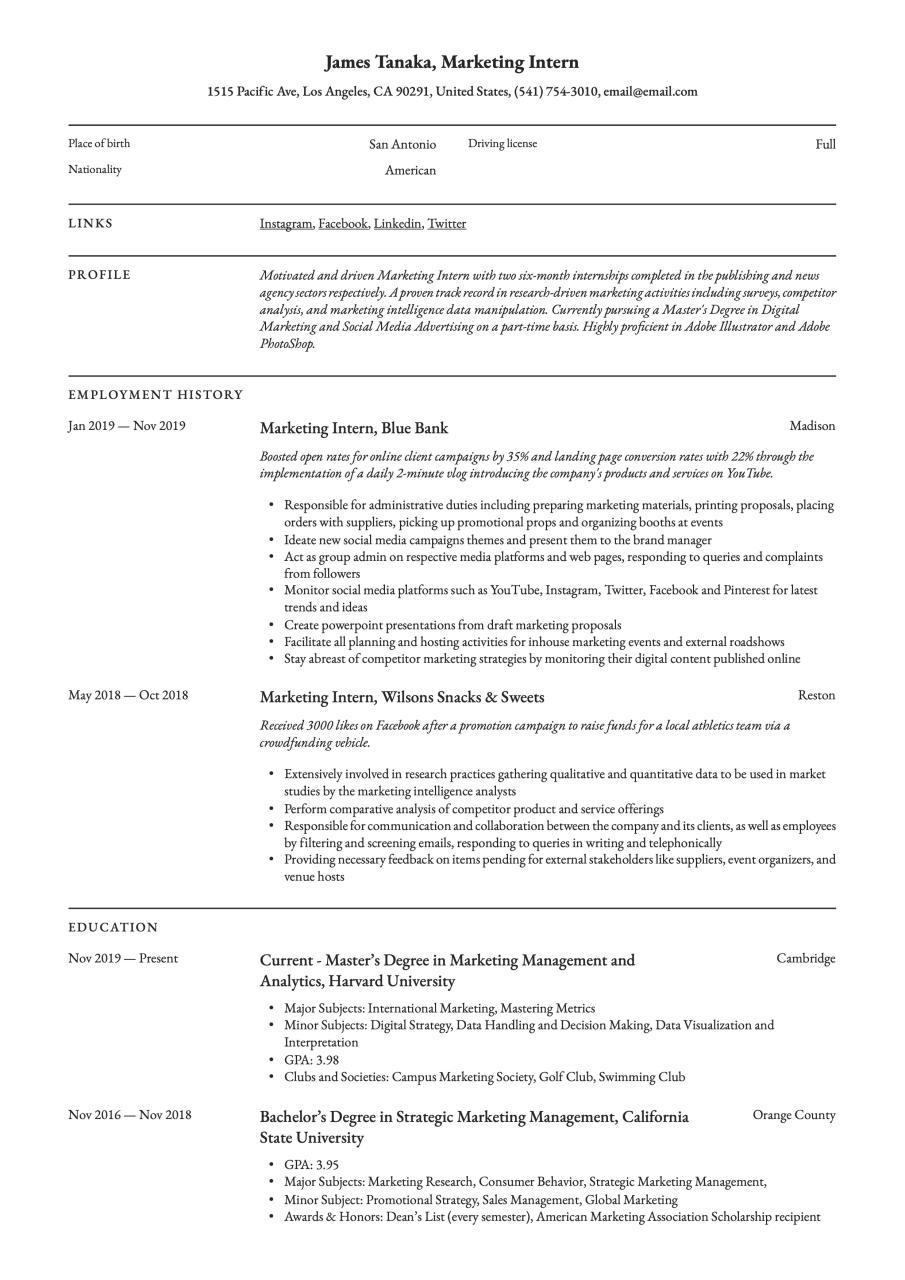 How To Write The Internship In Resume