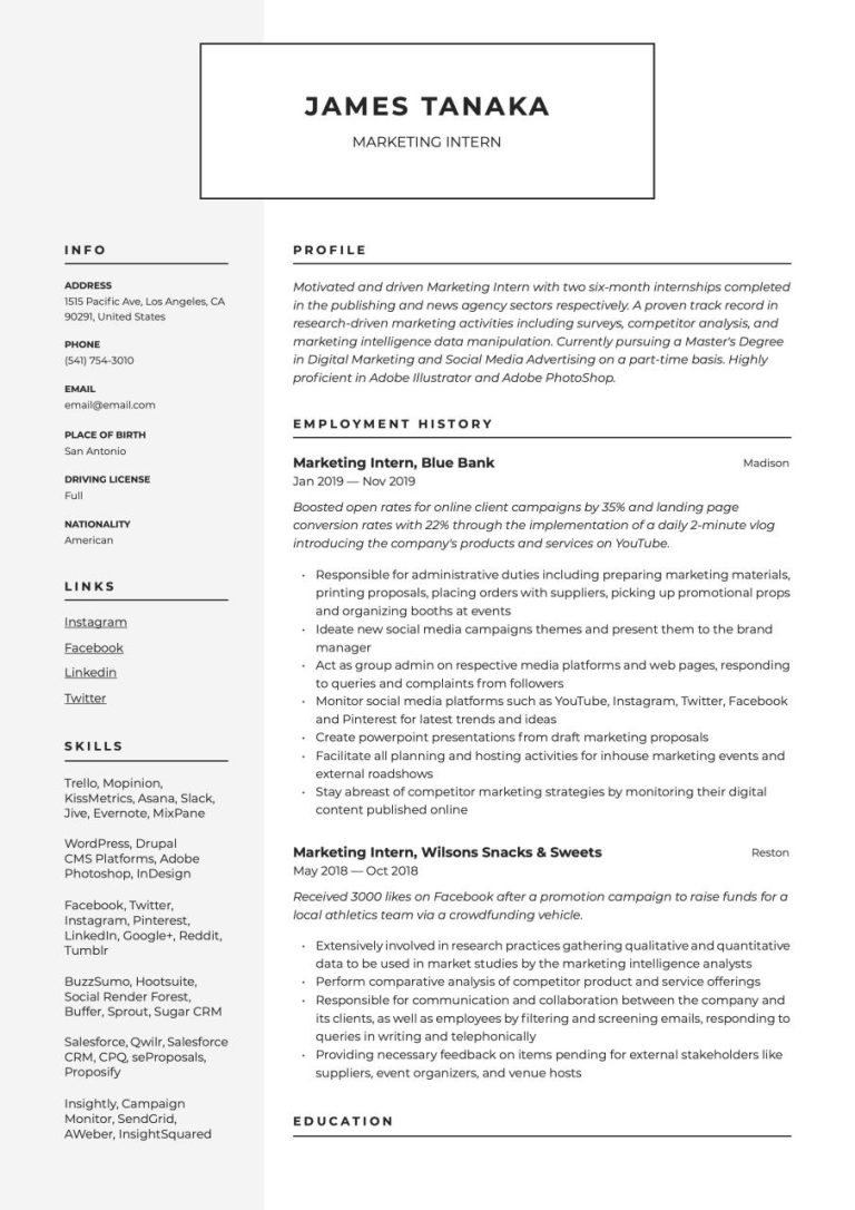 How To Write A Resume For An Internship