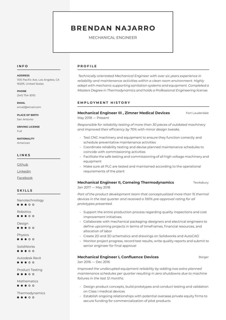 How To Write Experience In Resume For Mechanical Engineer